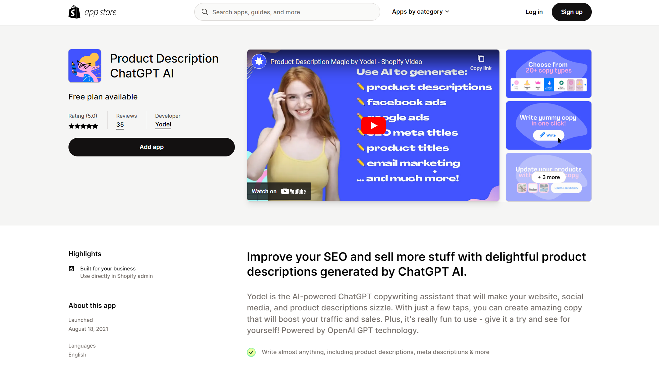 Shopify admin - Product Description ChatGPT AI