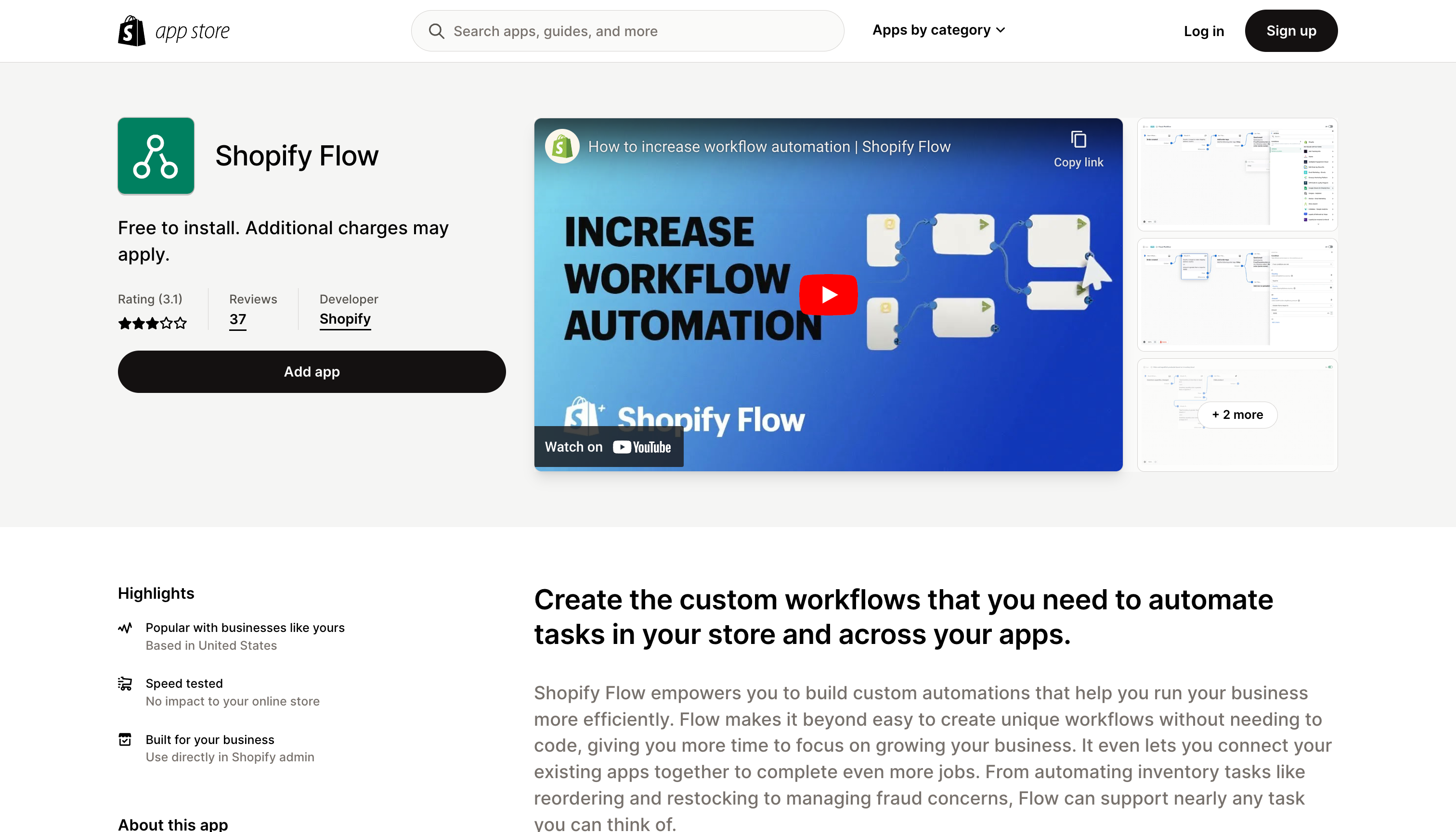 Shopify Flow - App Store page