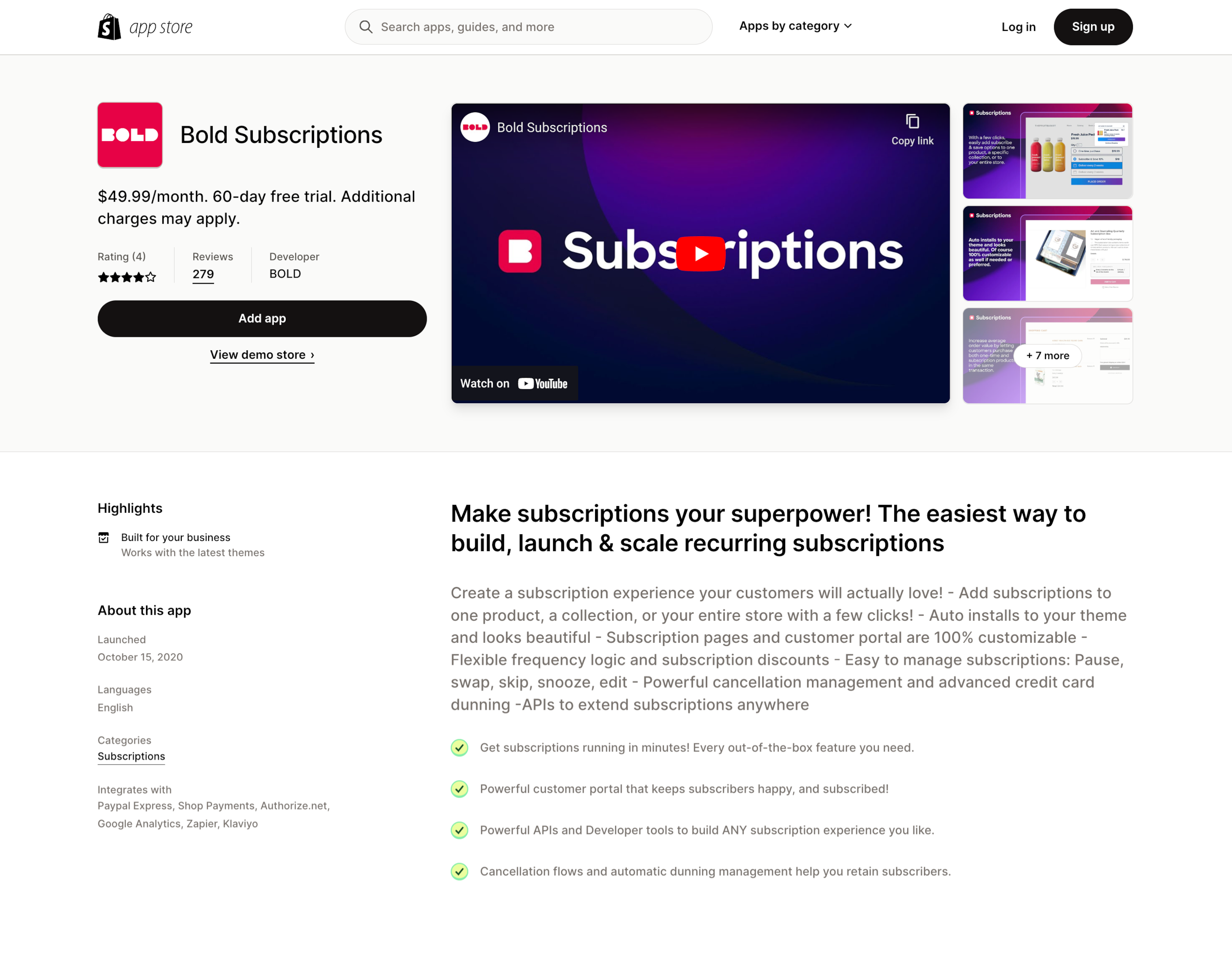 BOLD Subscriptions Shopify App Store