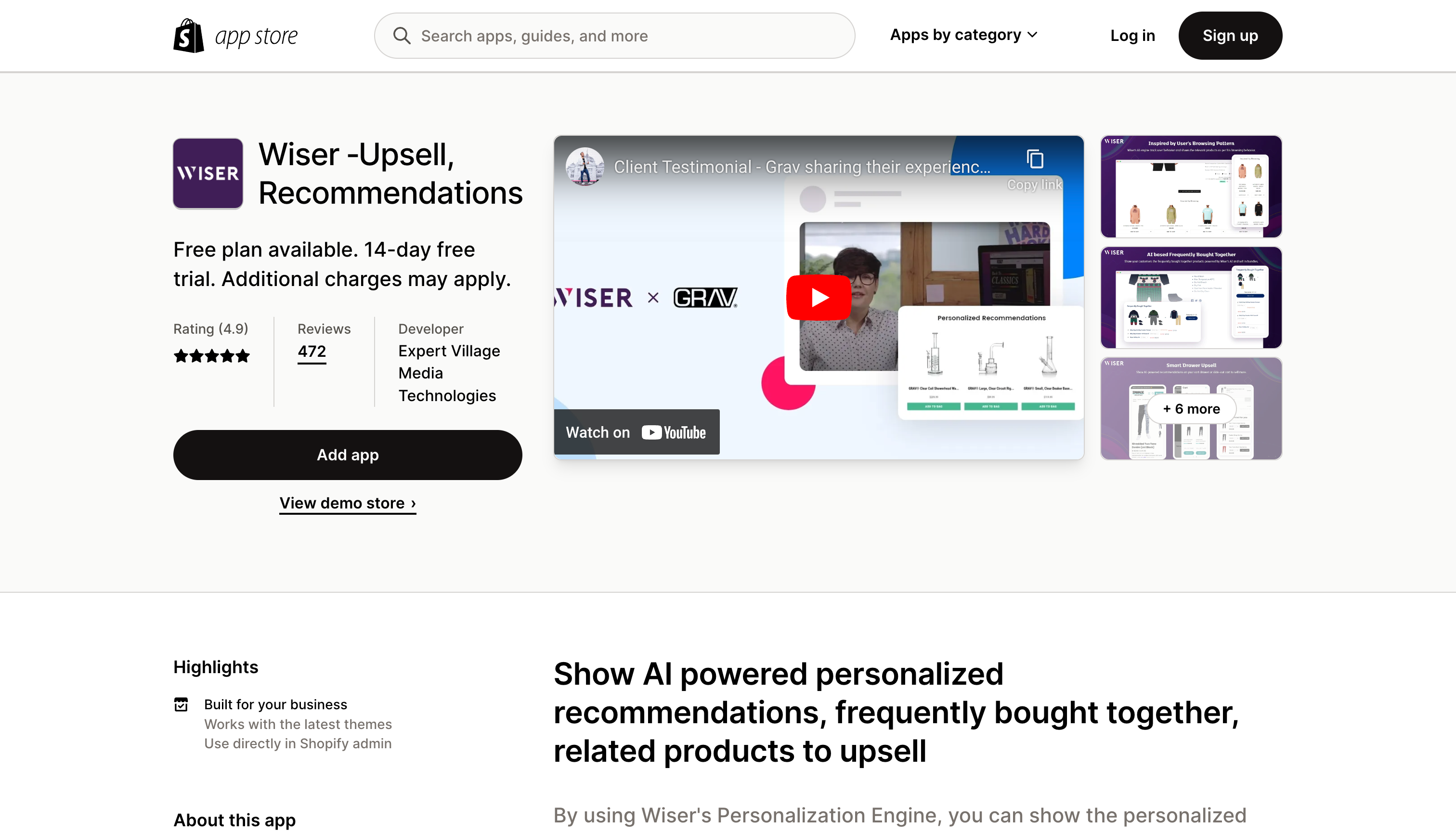 Wiser - Shopify AI for personalized recommendations