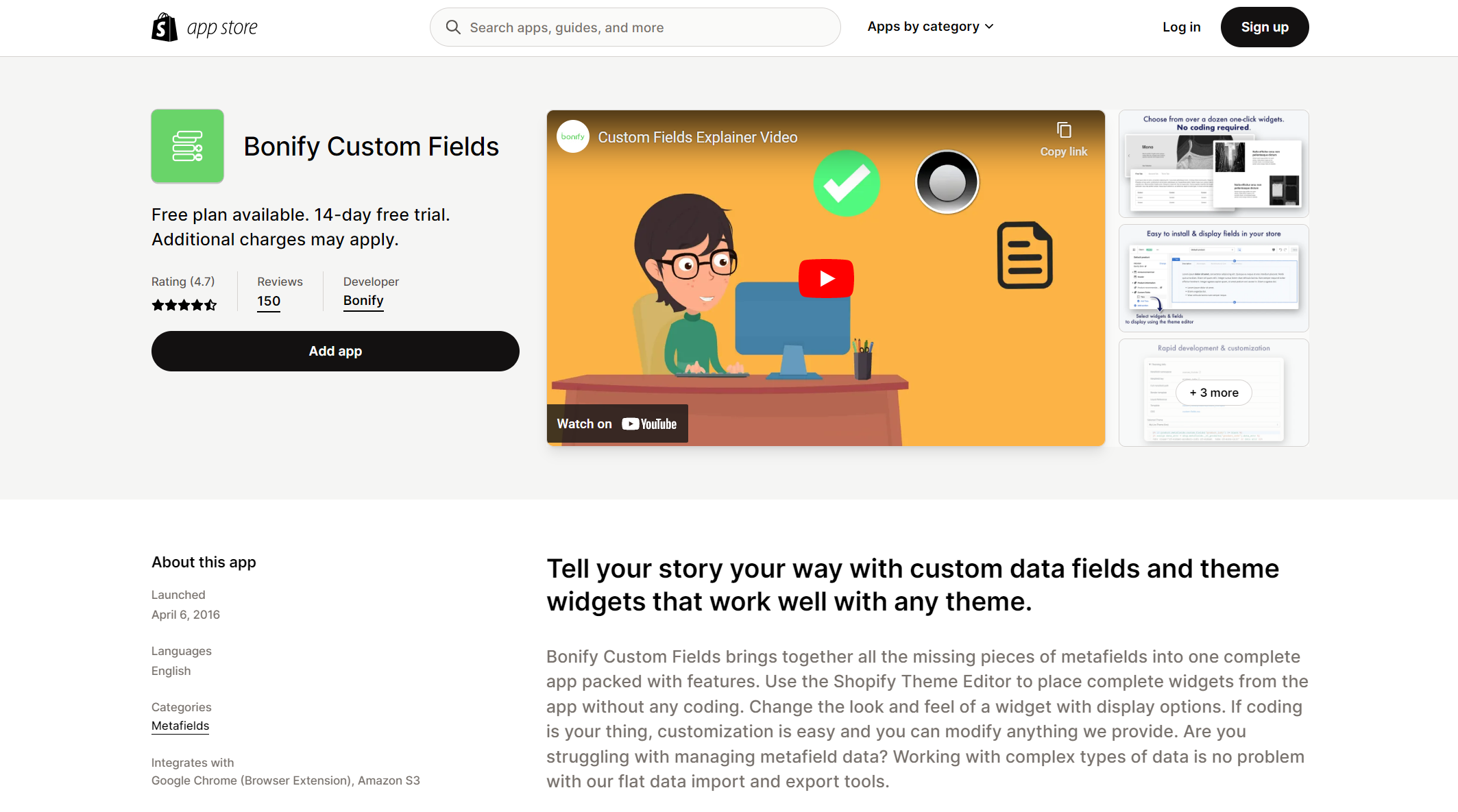 Shopify app store - Bonify Custom Fields