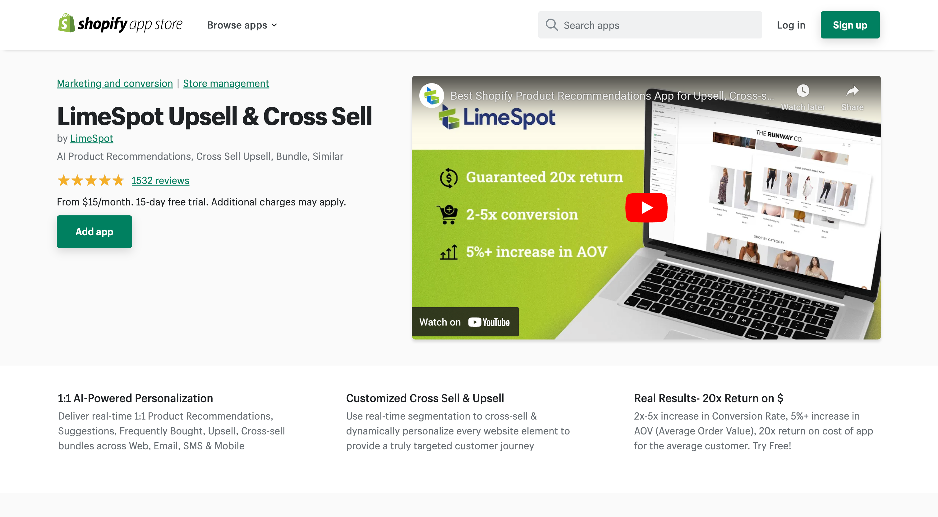 LimeSpot Upsell & Cross Sell - AI Product Recommendations, Cross Sell Upsell, Bundle, Similar | Shopify App Store