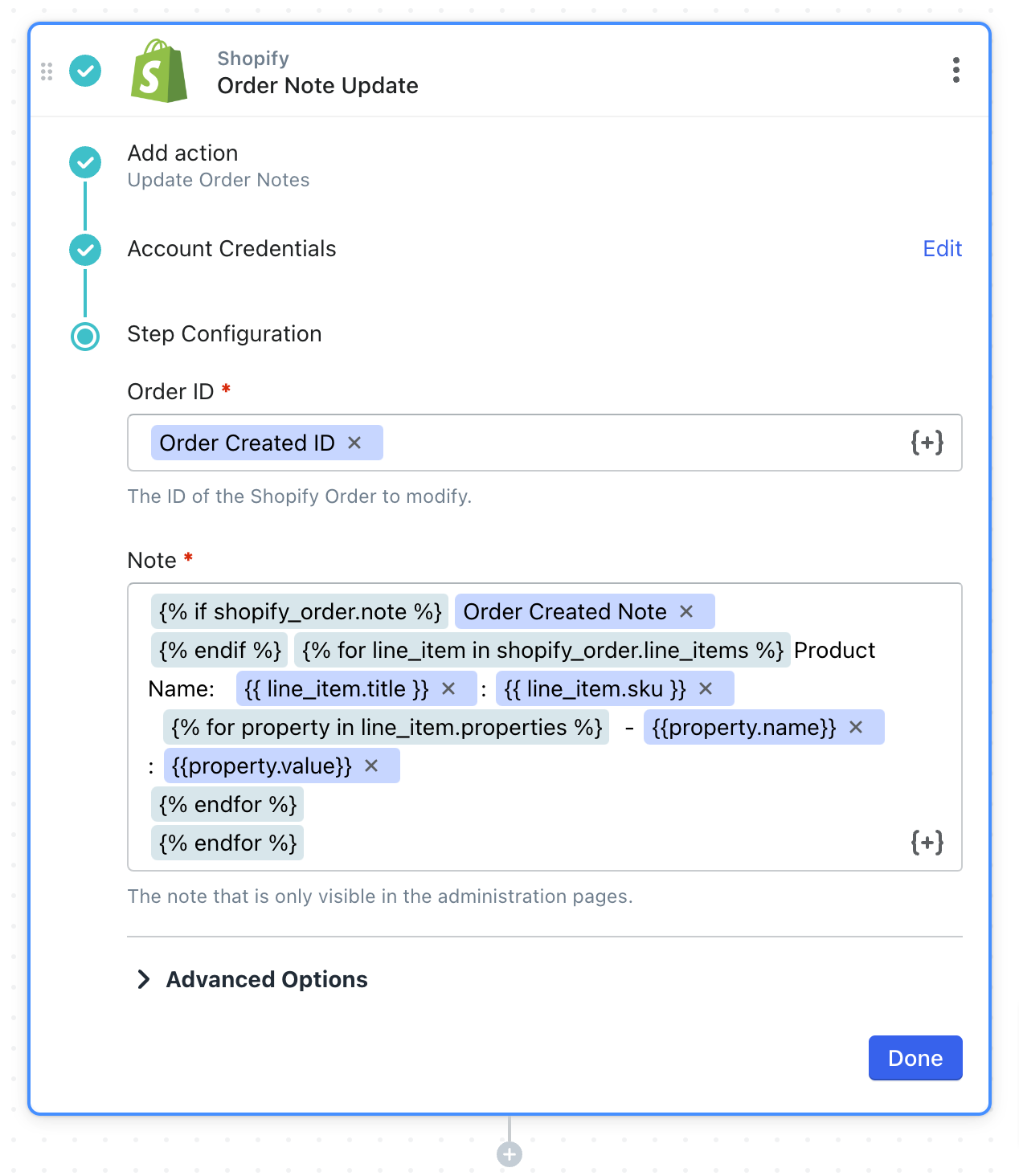 add options to order notes - optional
