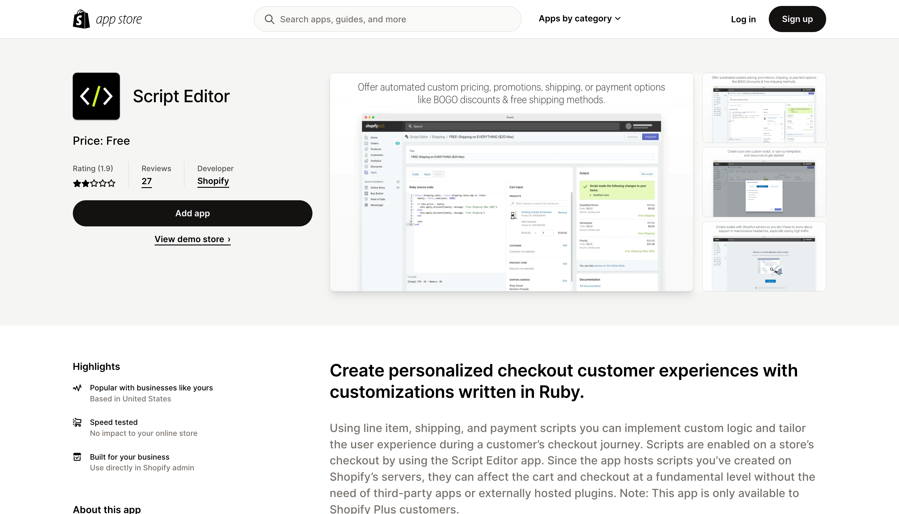Script Editor - Shopify App Store