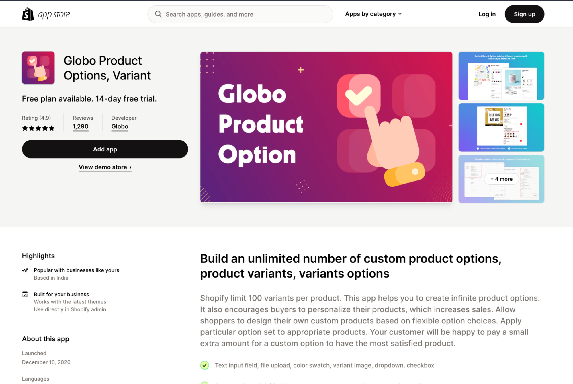product options variants app