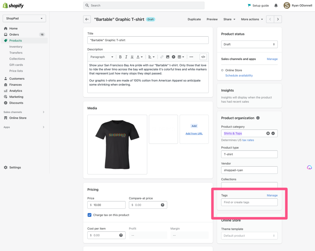 Shopify product without tags