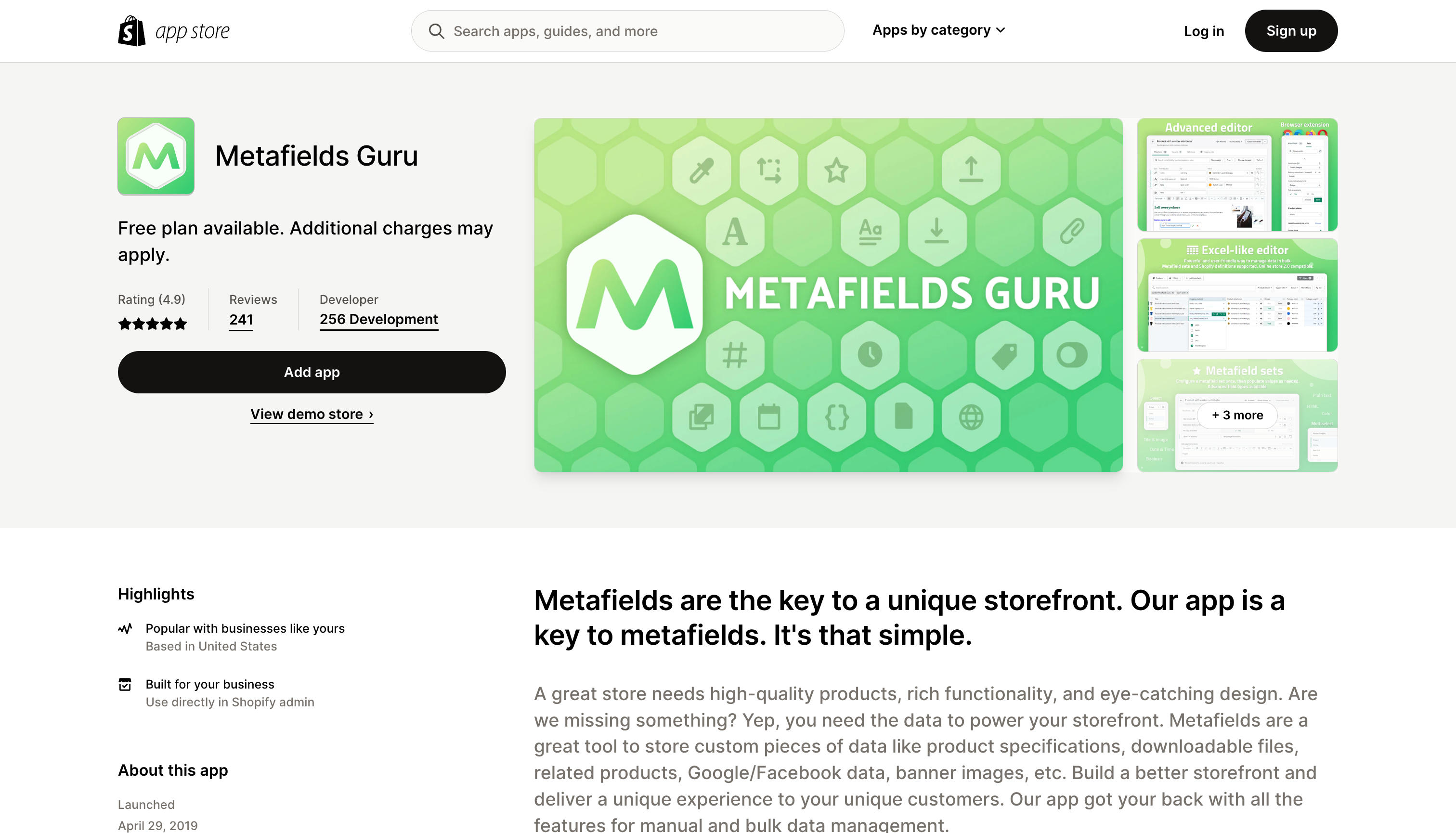 Shopify app store - Metafields Guru