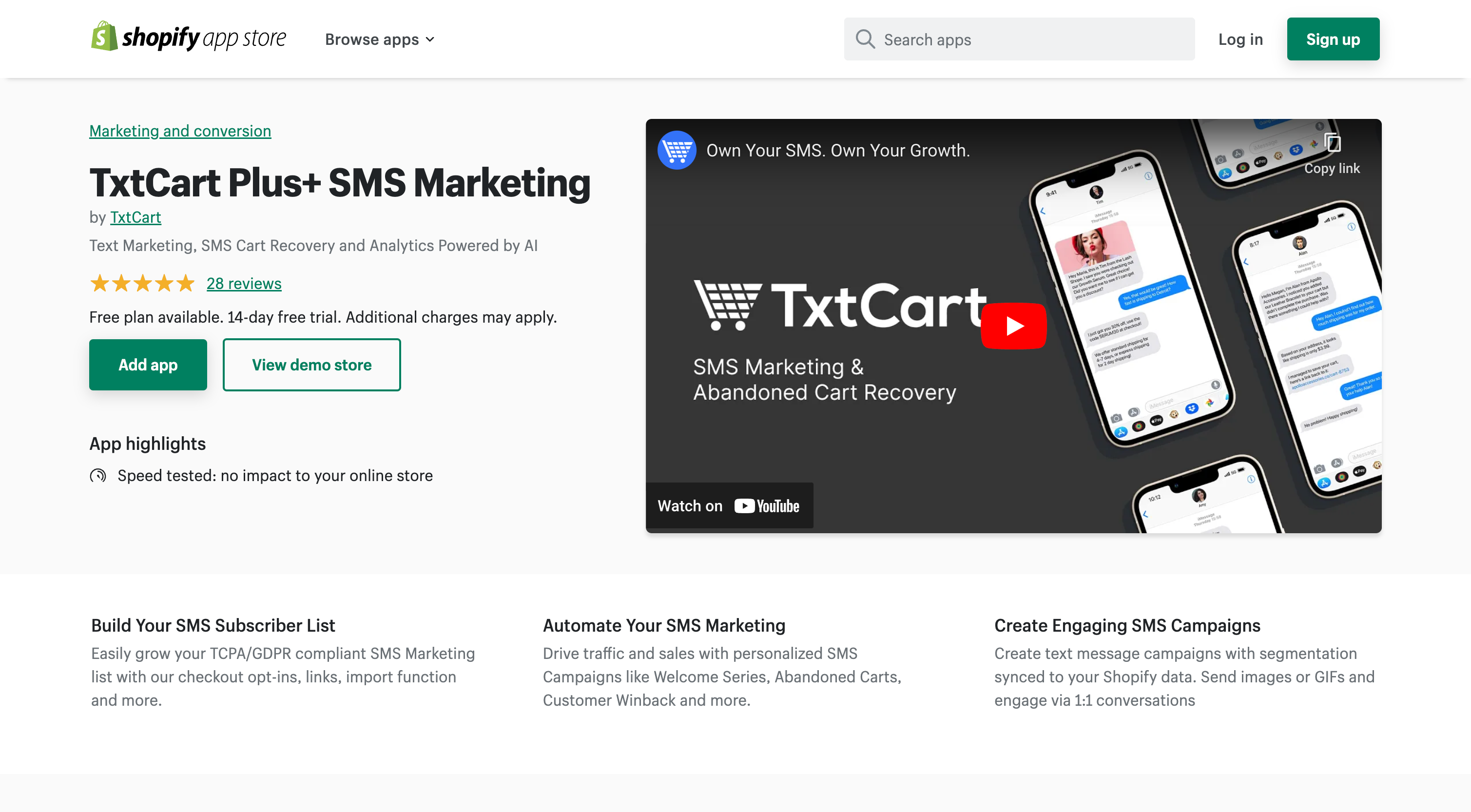 TxtCart Plus+ SMS Marketing - Text Marketing, SMS Cart Recovery and Analytics Powered by AI