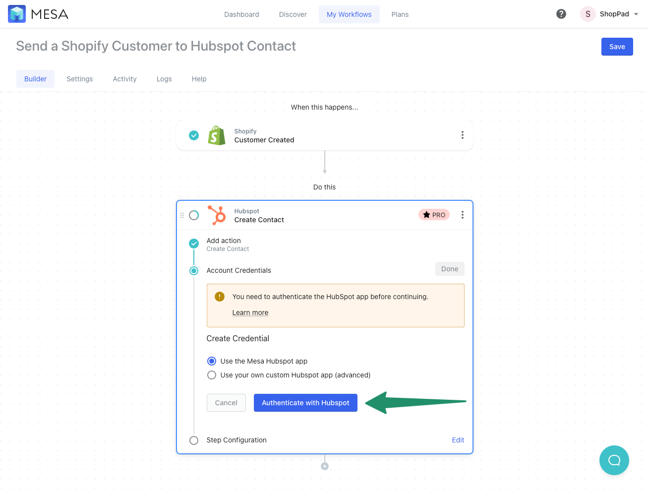 Hubspot authenticate