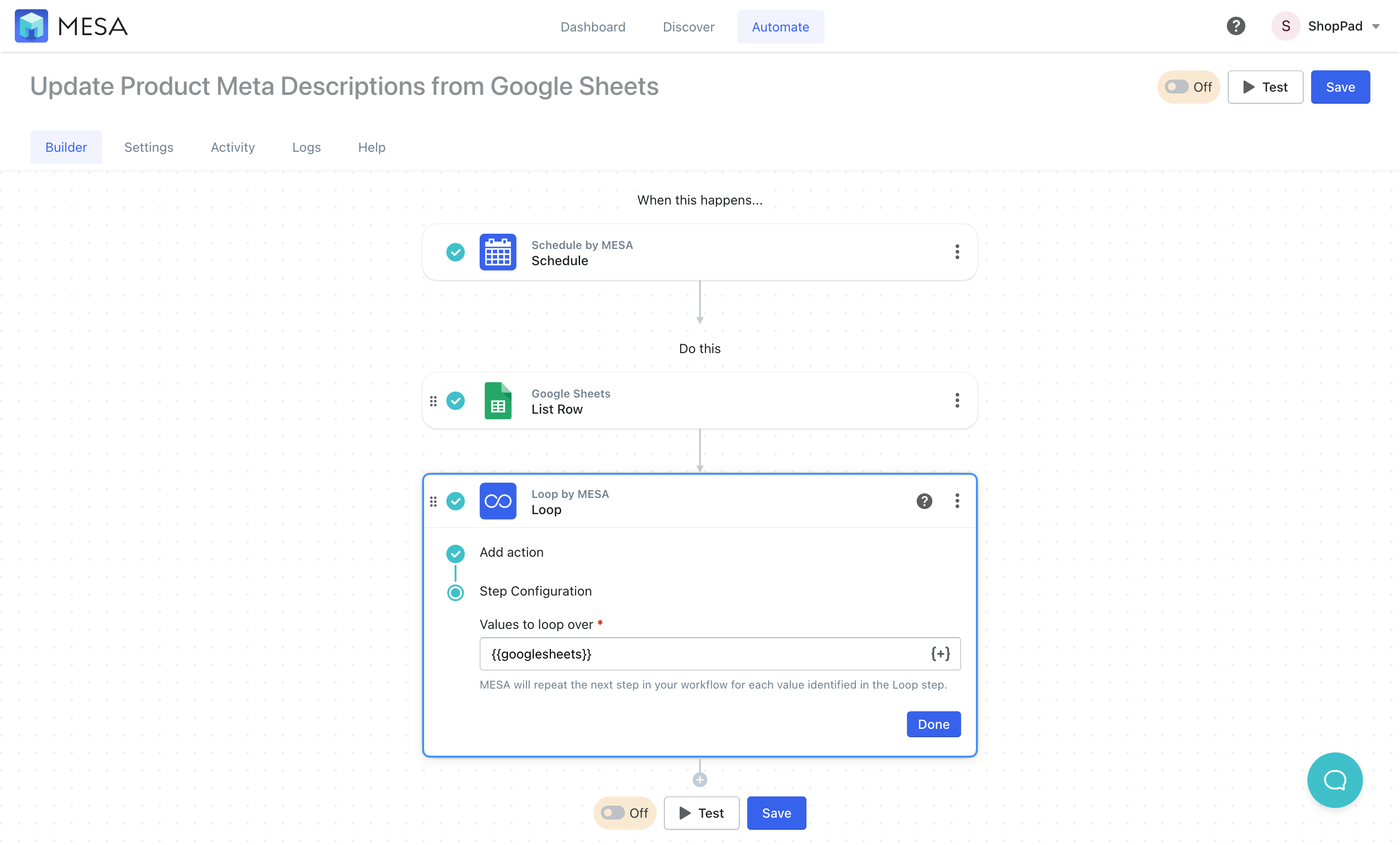 loop over google sheets rows