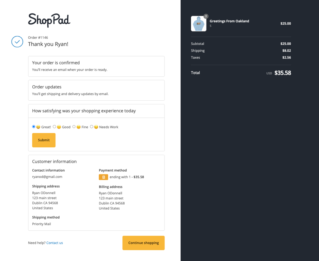 Shopify Order Status Post Purchase Survey
