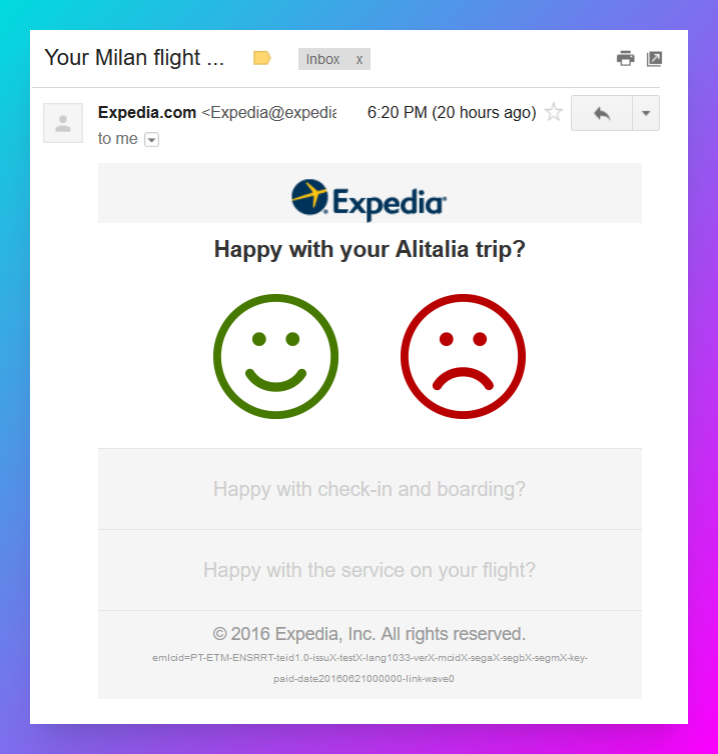 Expedia post-purchase survey example