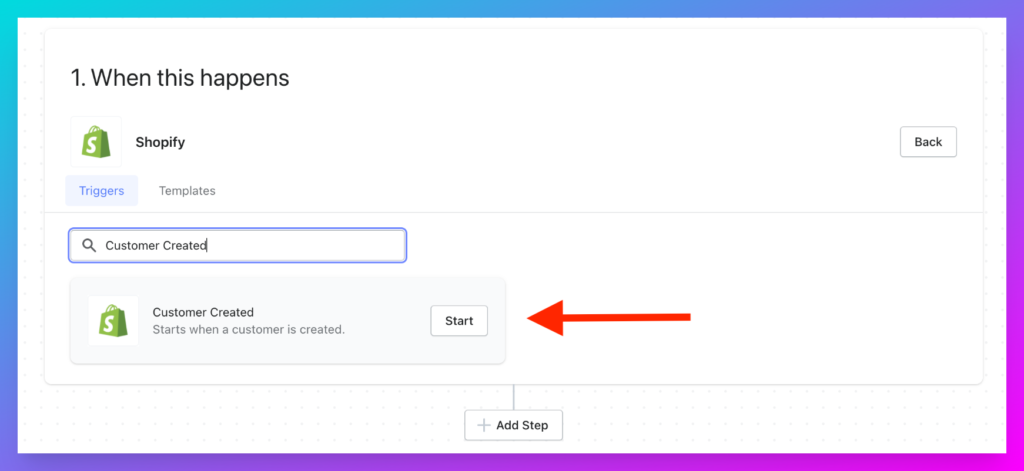 Shopify HubSpot Integration: Select the Trigger step