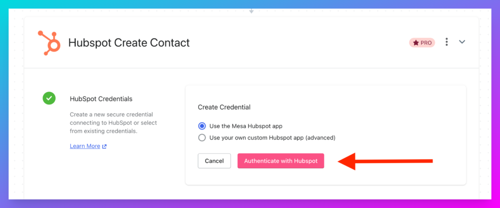Shopify HubSpot Integration: Add HubSpot credential