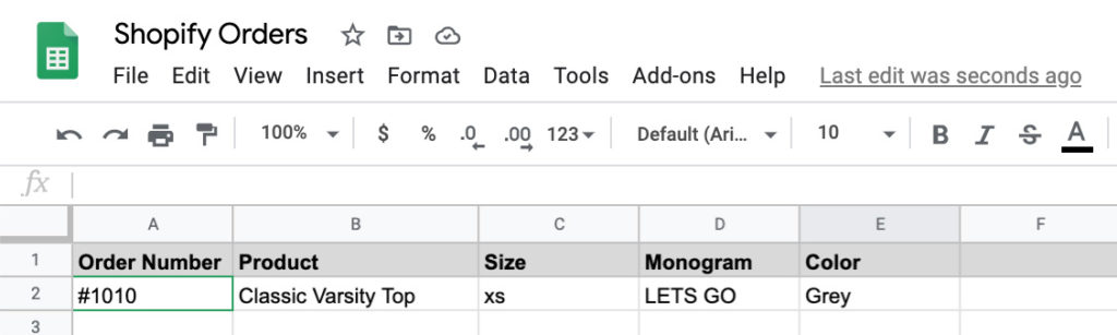 google sheets example
