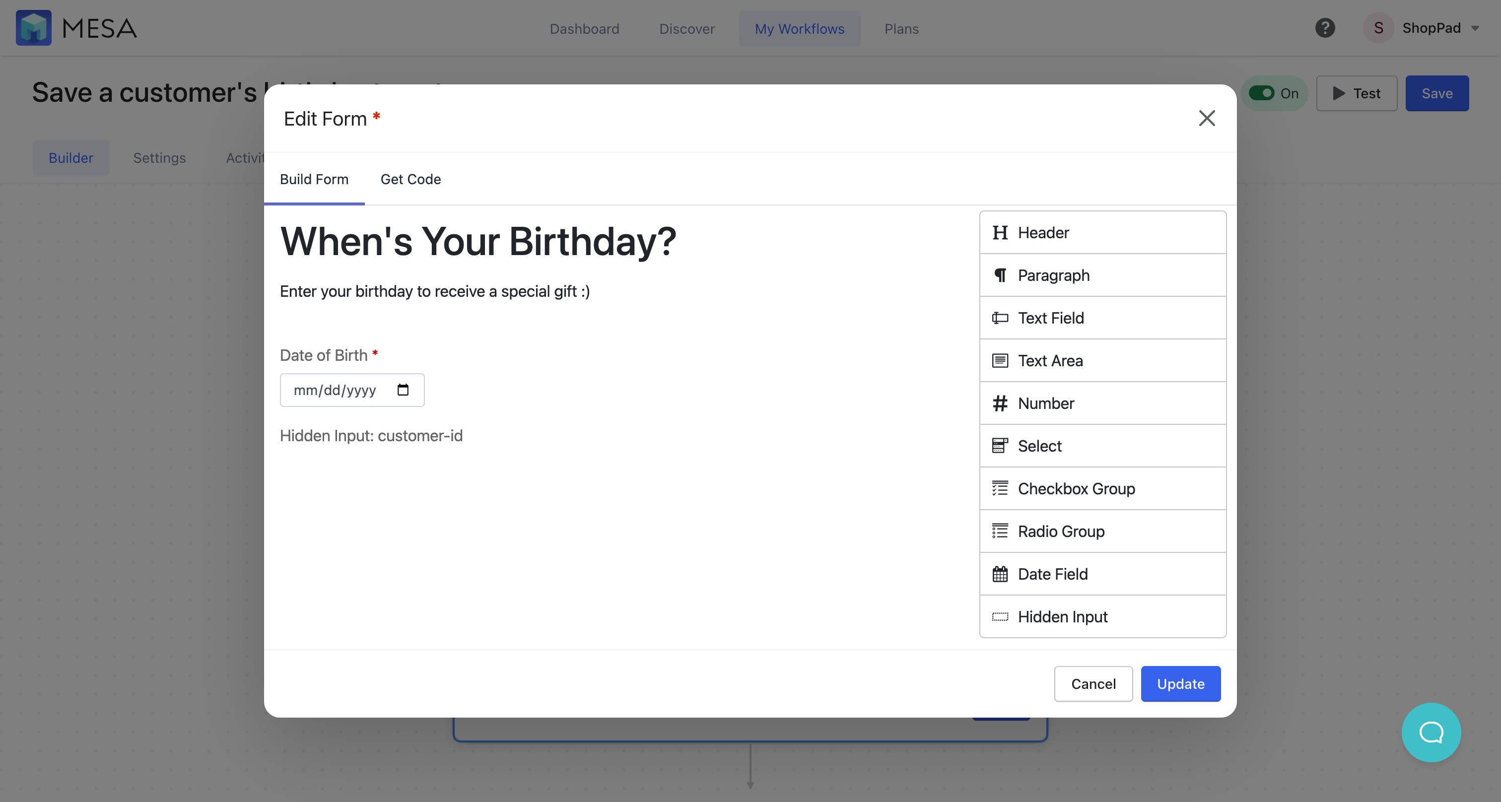add birthdays on shopify customers notes