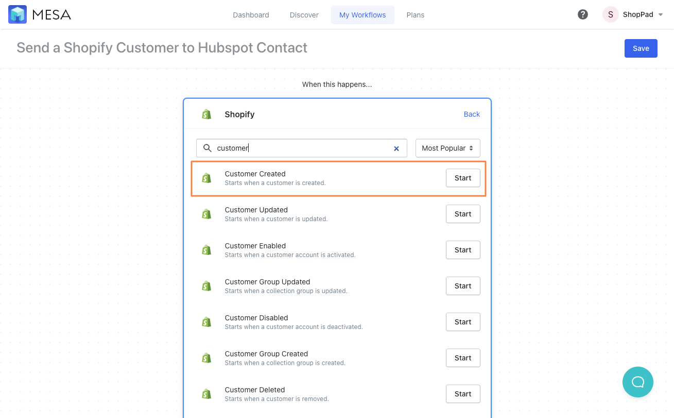 shopify customer created trigger event