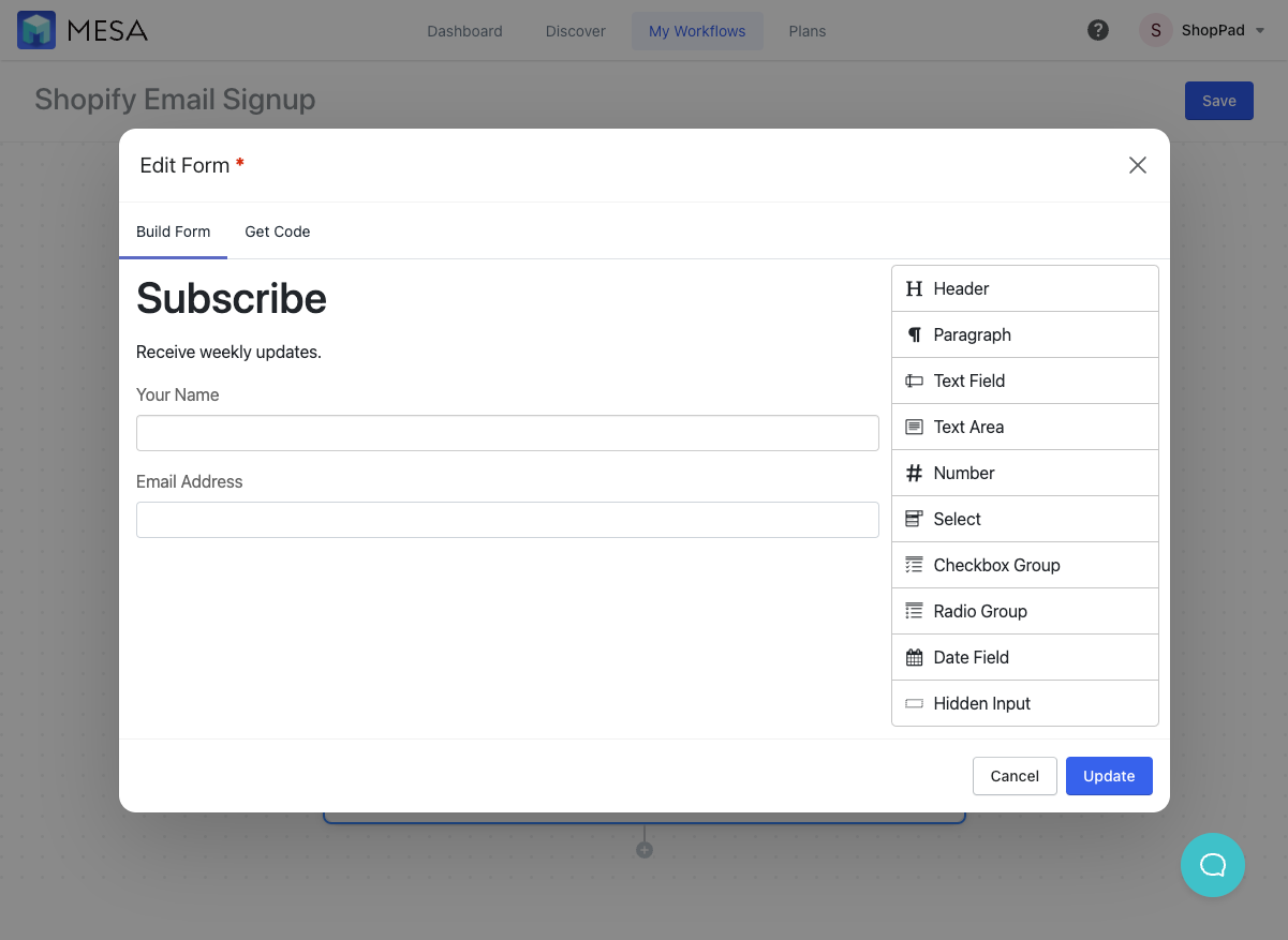 shopify email signup form builder