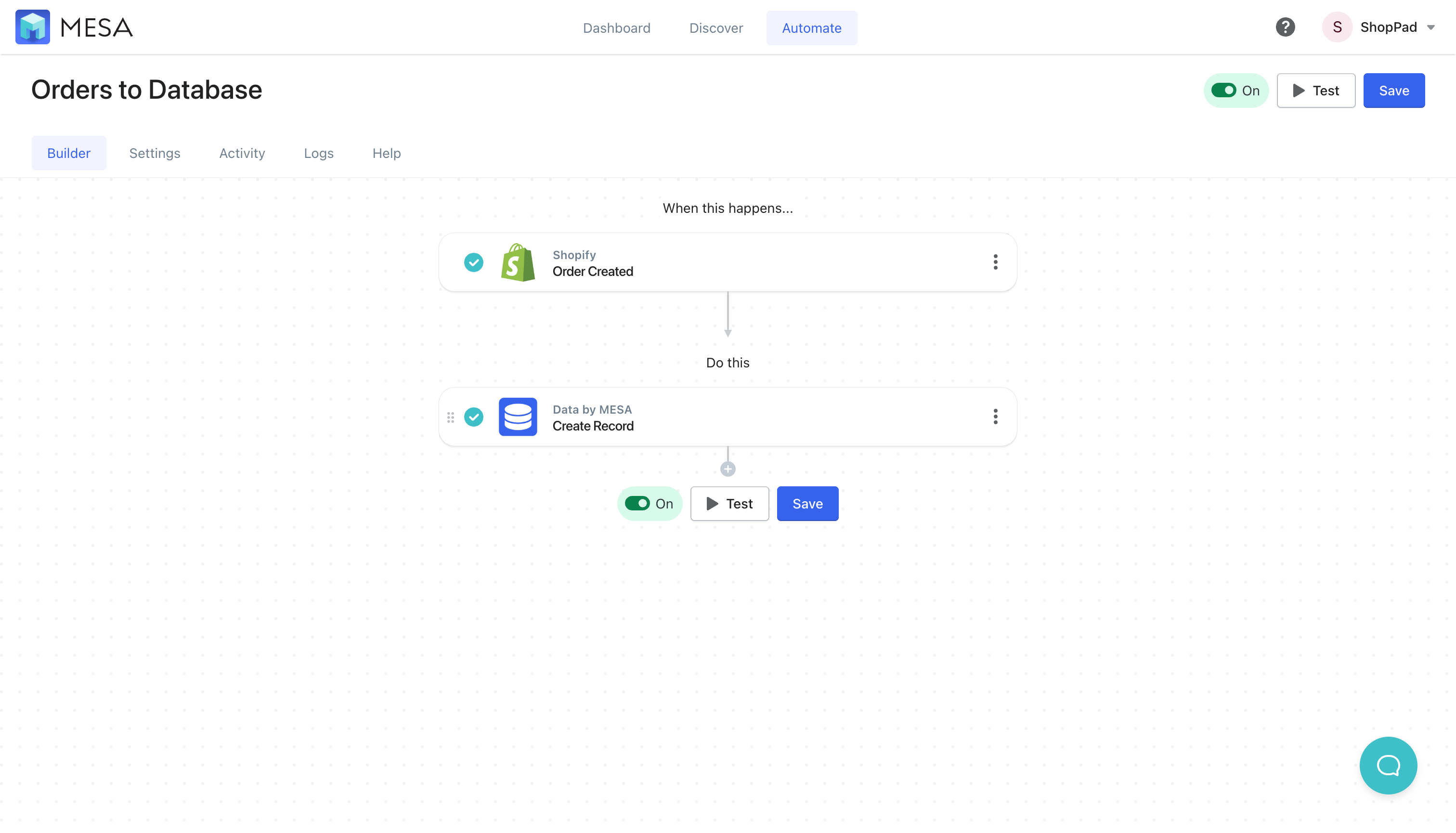 shopify orders to database