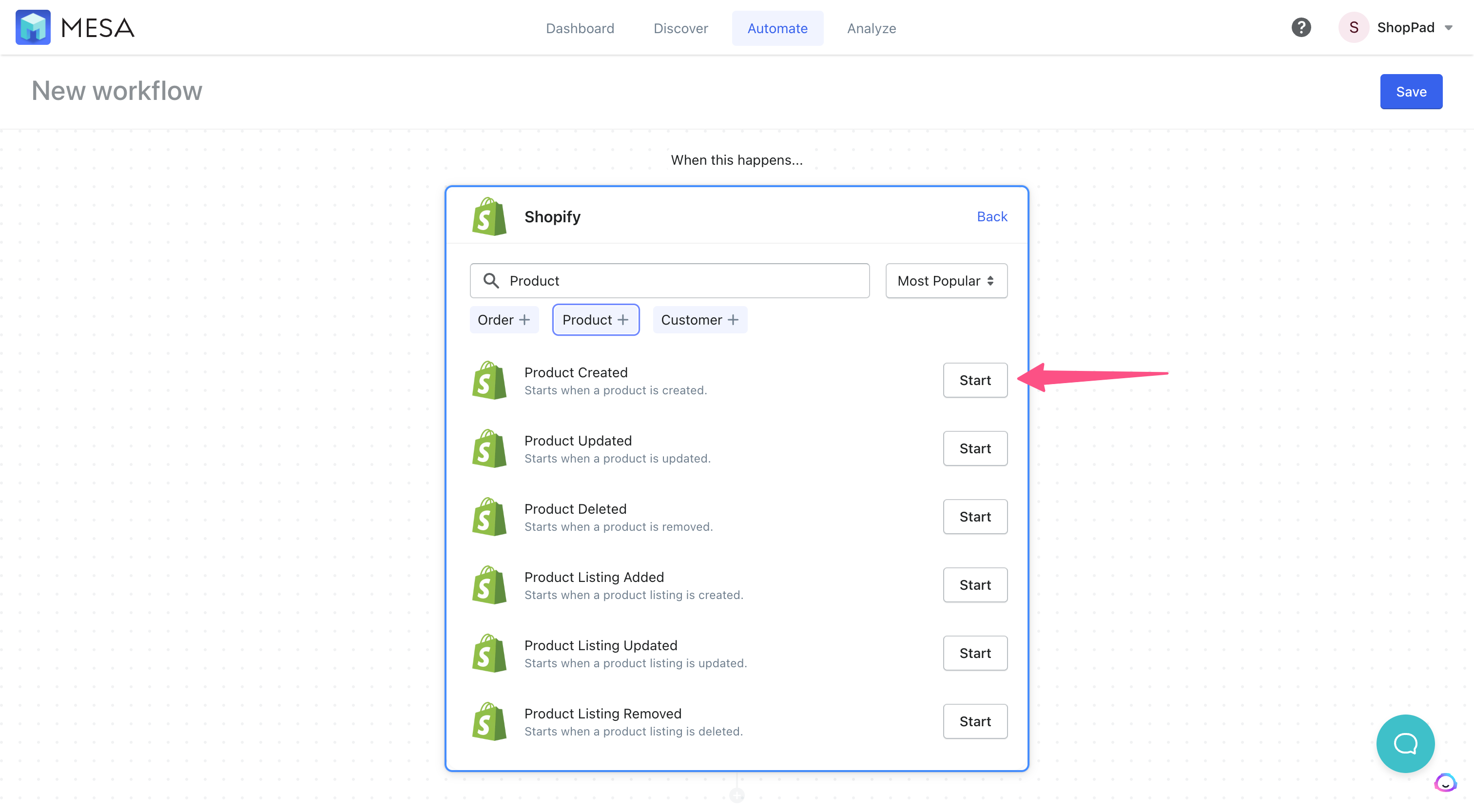 shopify product created trigger