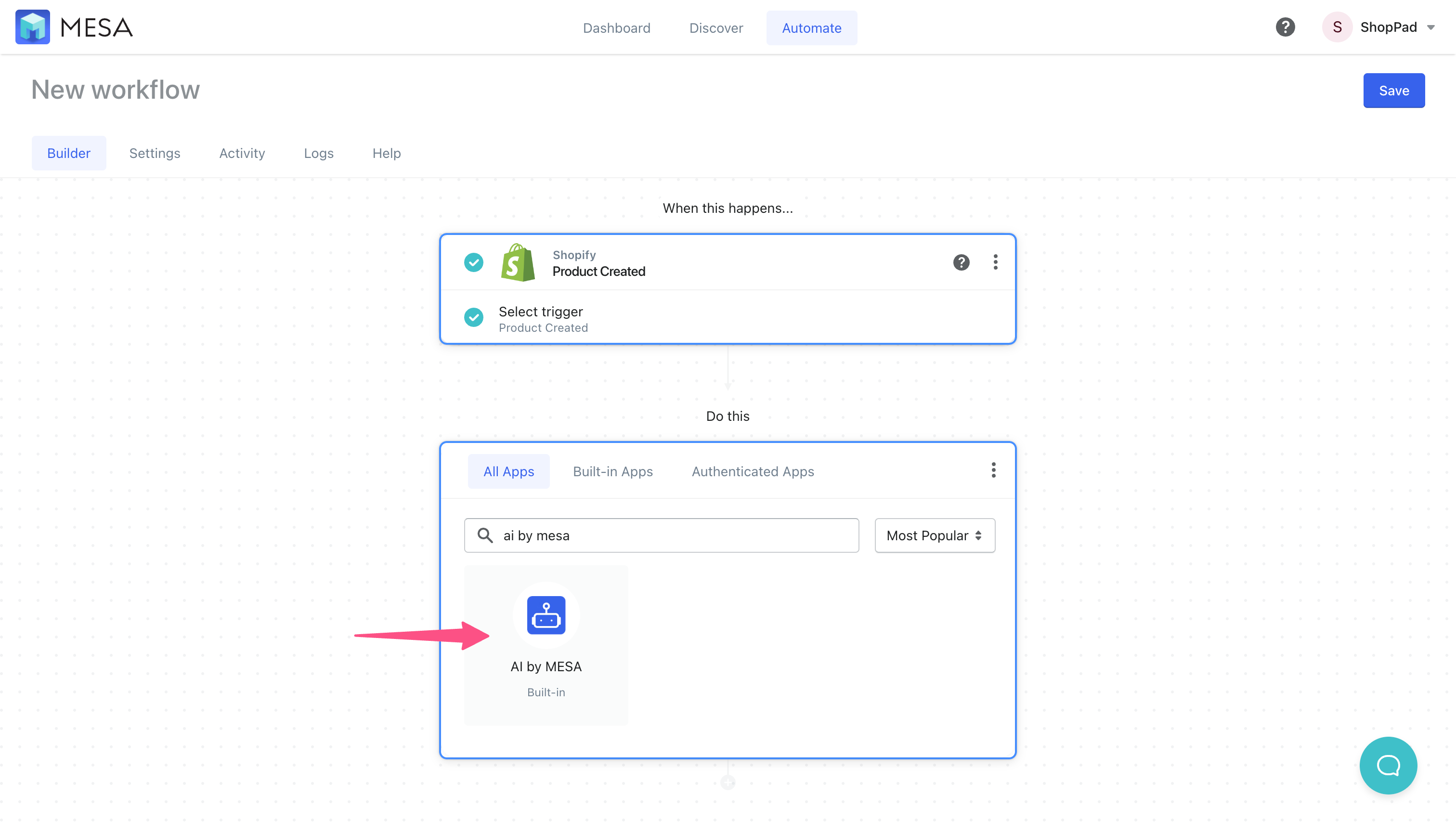 workflow shopify to ai