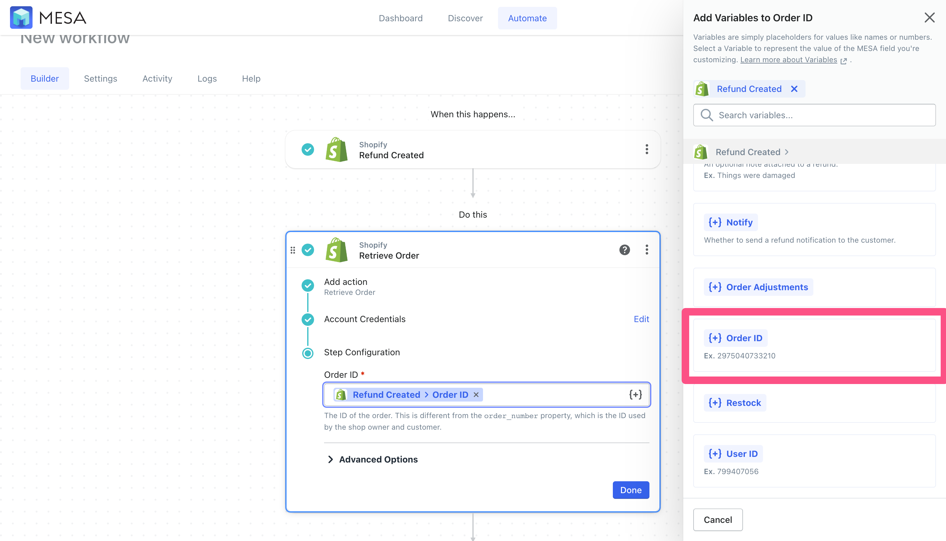 shopify retrieve order variables