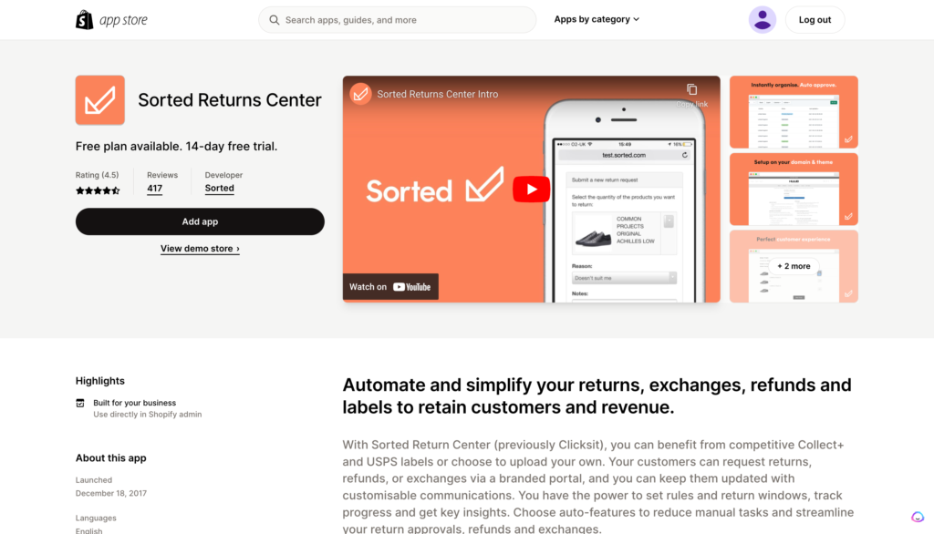 Sorted Returns Center - Shopify App Store