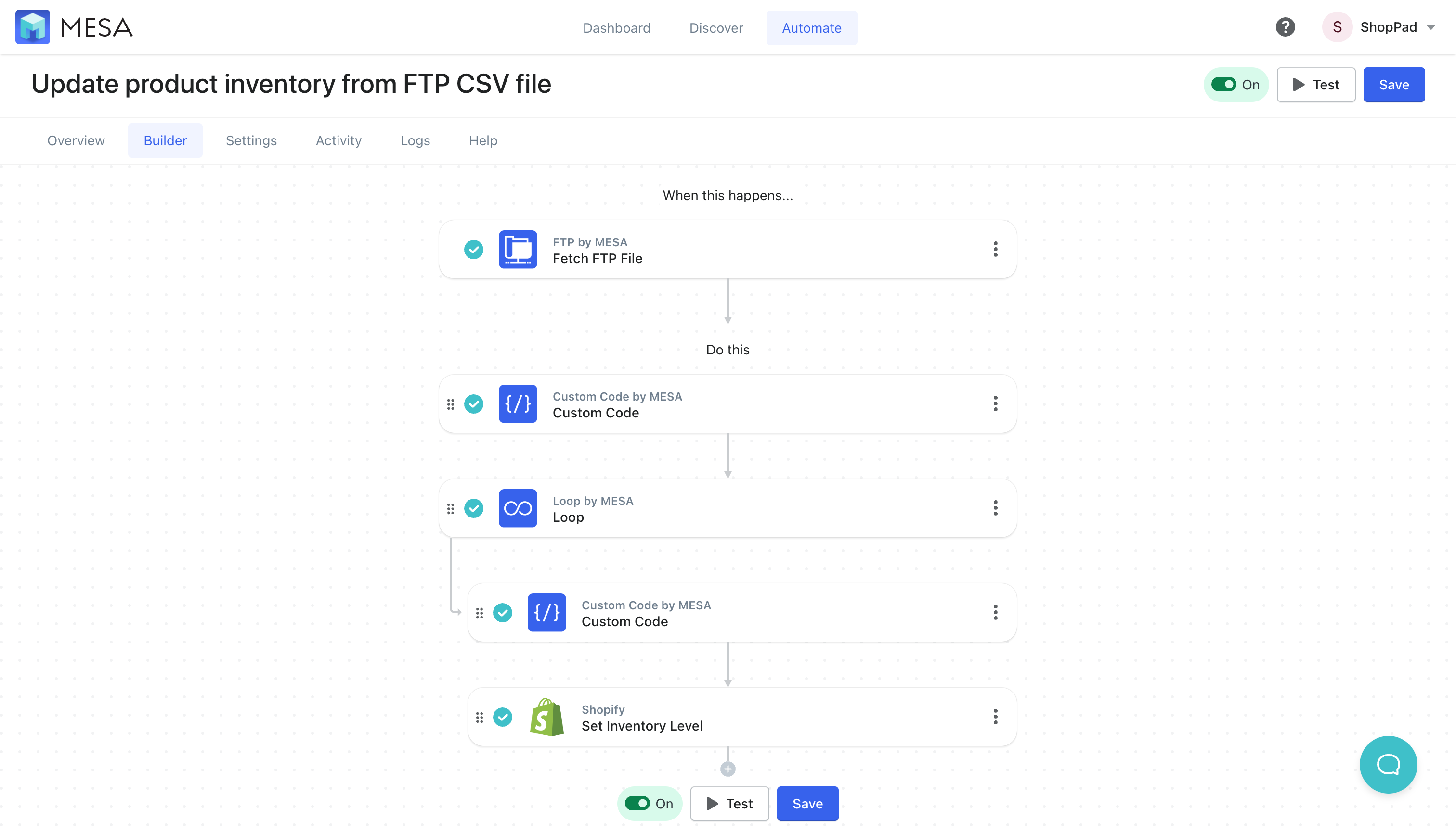 ftp to inventory updates workflow