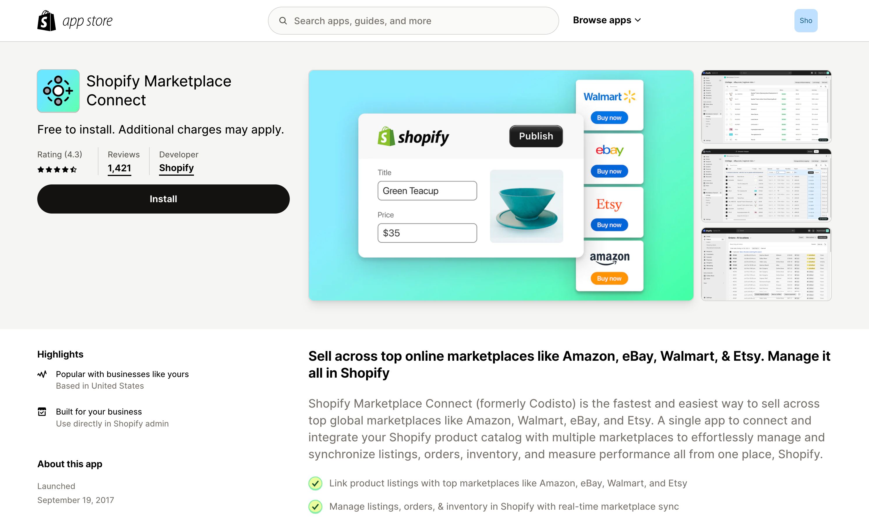 shopify app store - marketplace connect