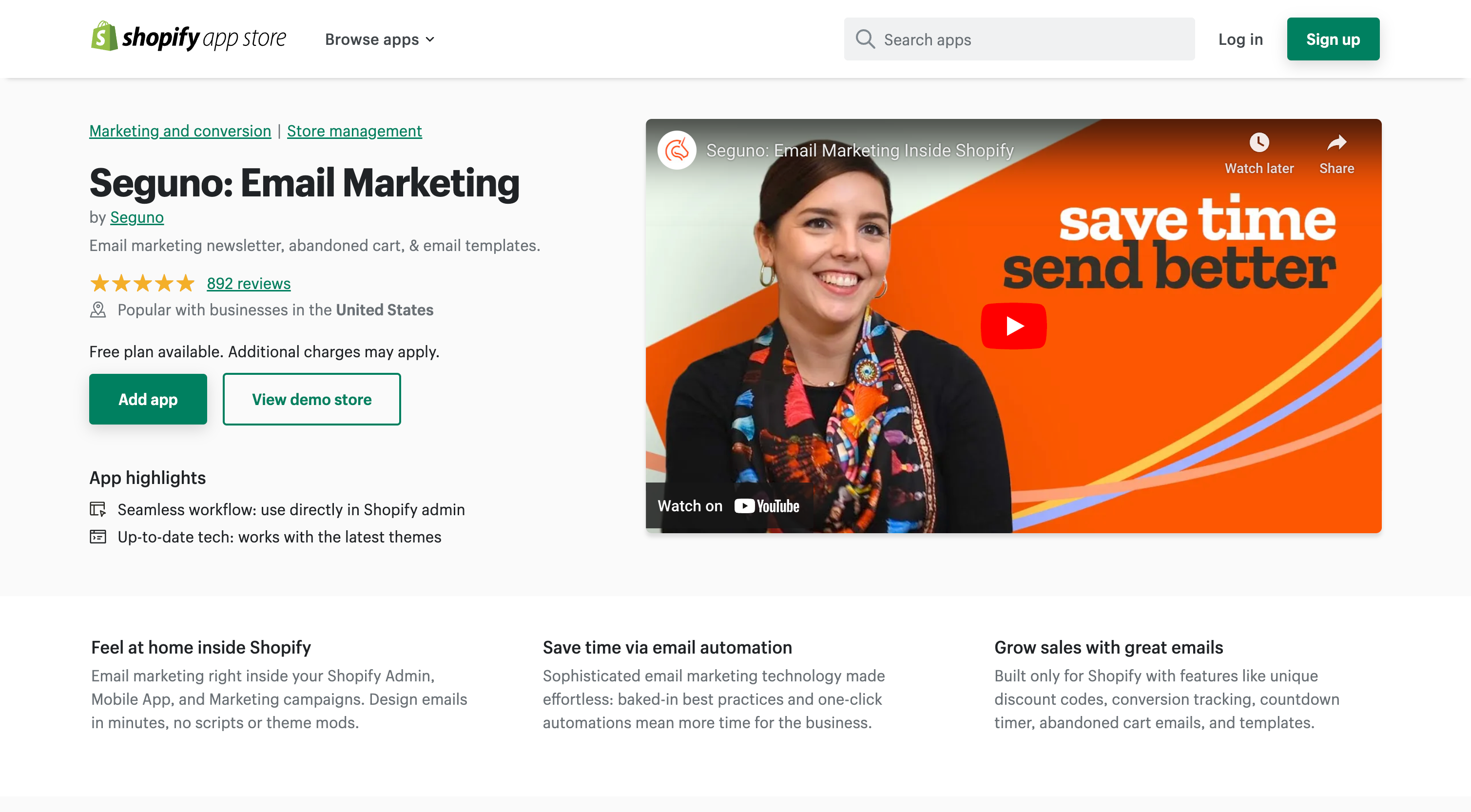 Seguno Email Marketing - Email marketing newsletter, abandoned cart, & email templates. | Shopify Apps Store