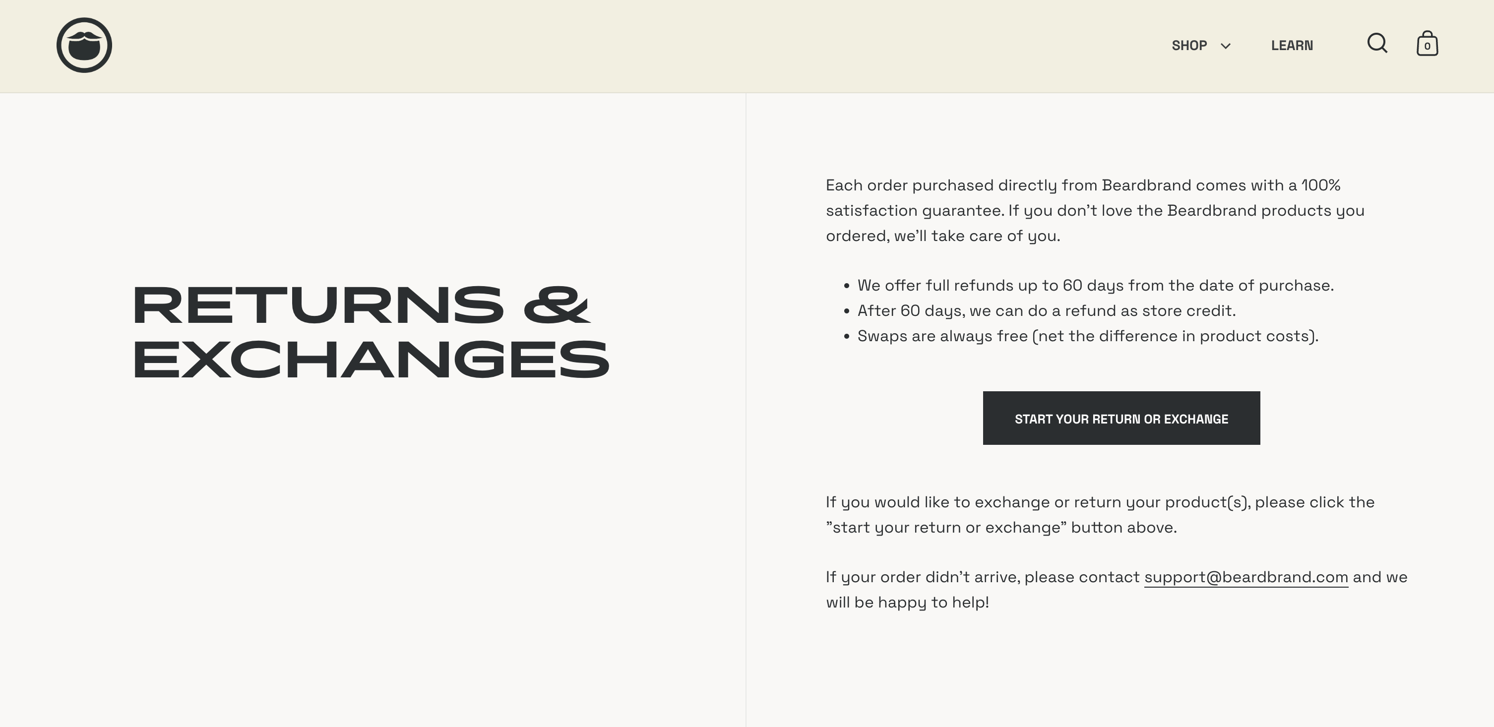 Beardbrand Returns & Exchanges Policy