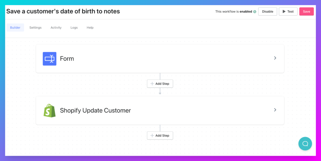 Marketing automation workflow: Save a customer's birthday