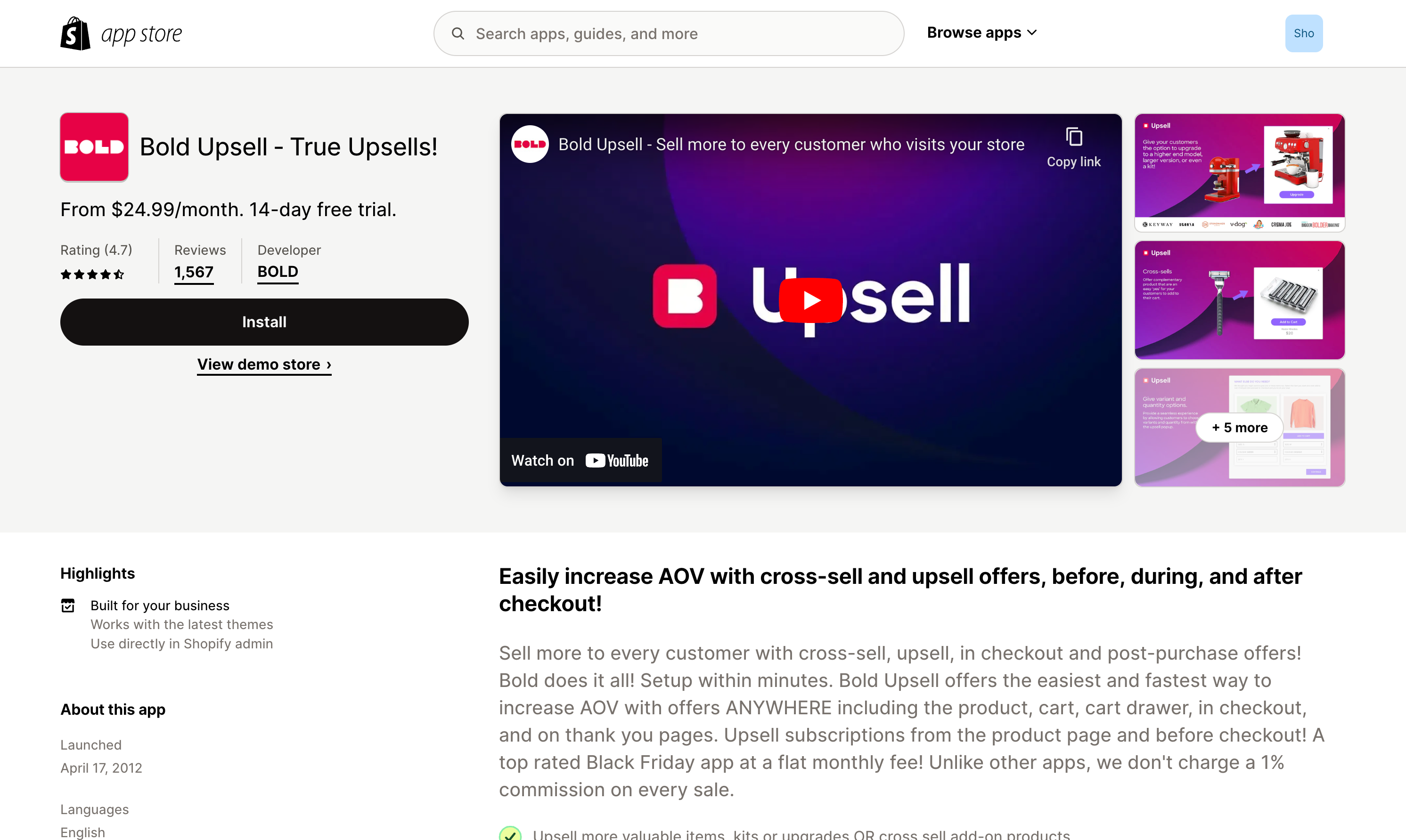 upsell your ecommerce business - bold shopify app