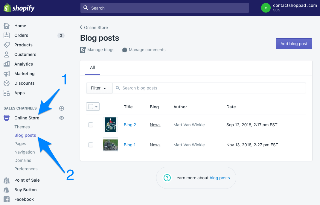 screenshot of Shopify blog