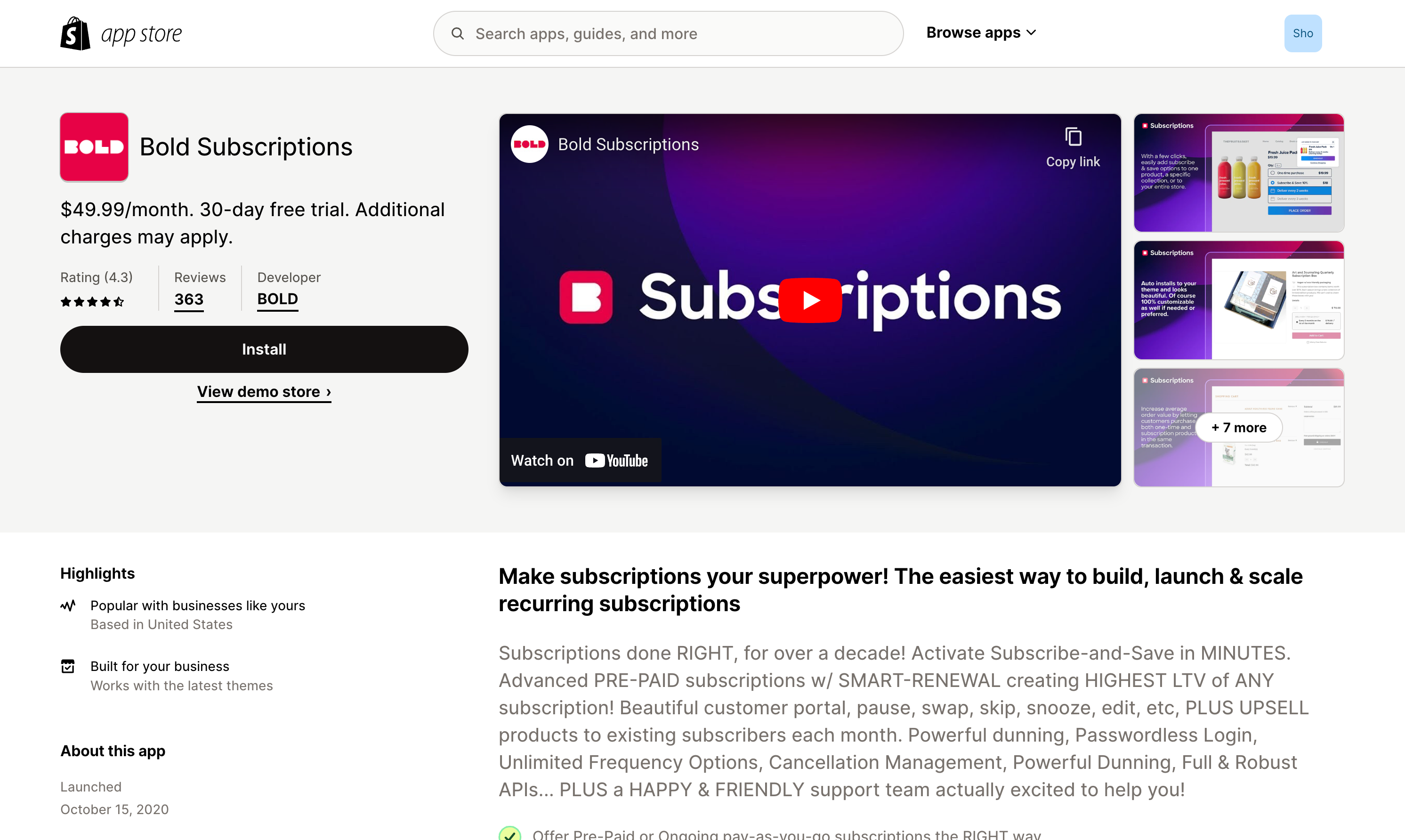 shopify app store - bold subscriptions