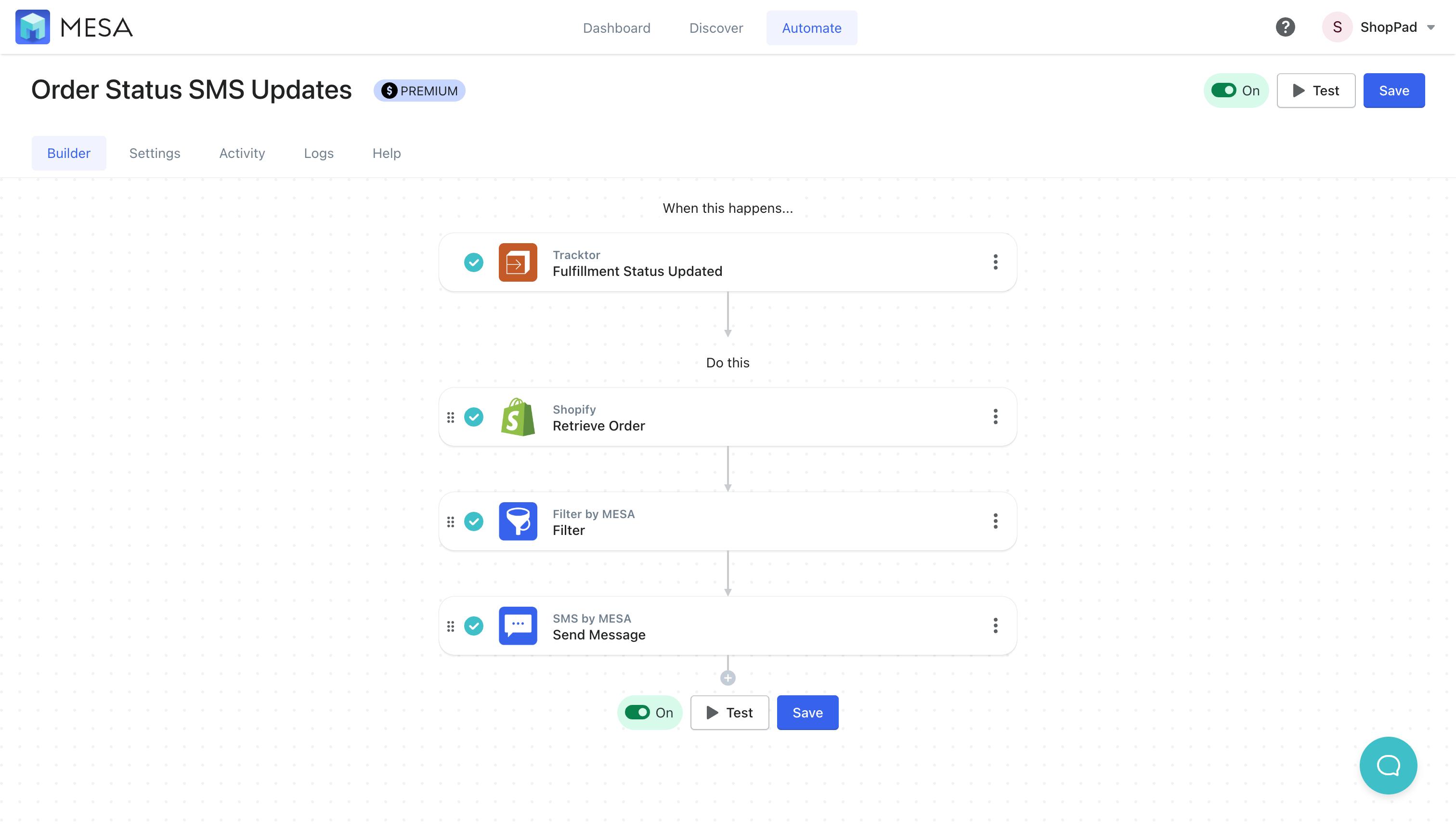 SMS automation: order status updates