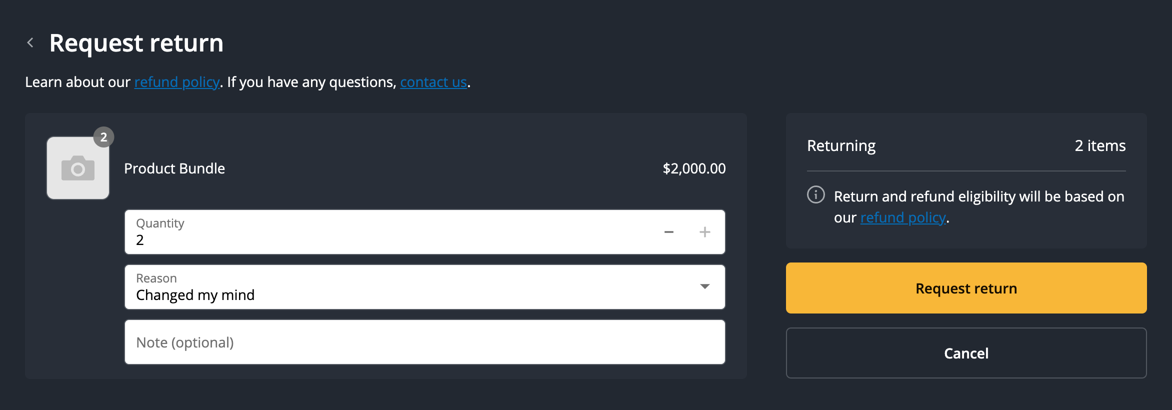 Self-serve Request Return Form