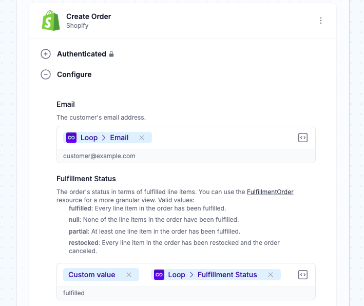 Create Shopify order