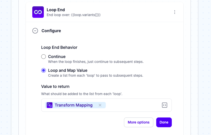 Configure Loop End variant