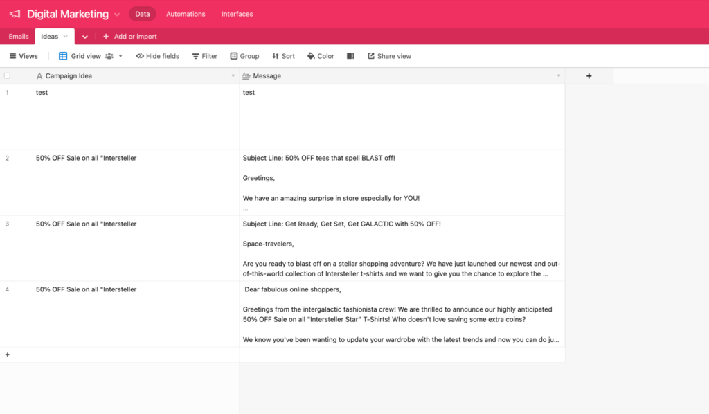 airtable email table example