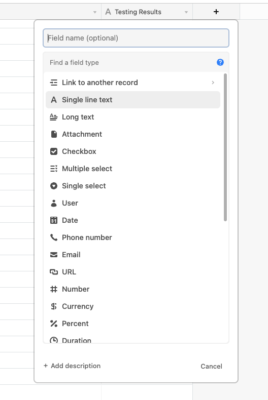 airtable vs. google sheets - Field Types