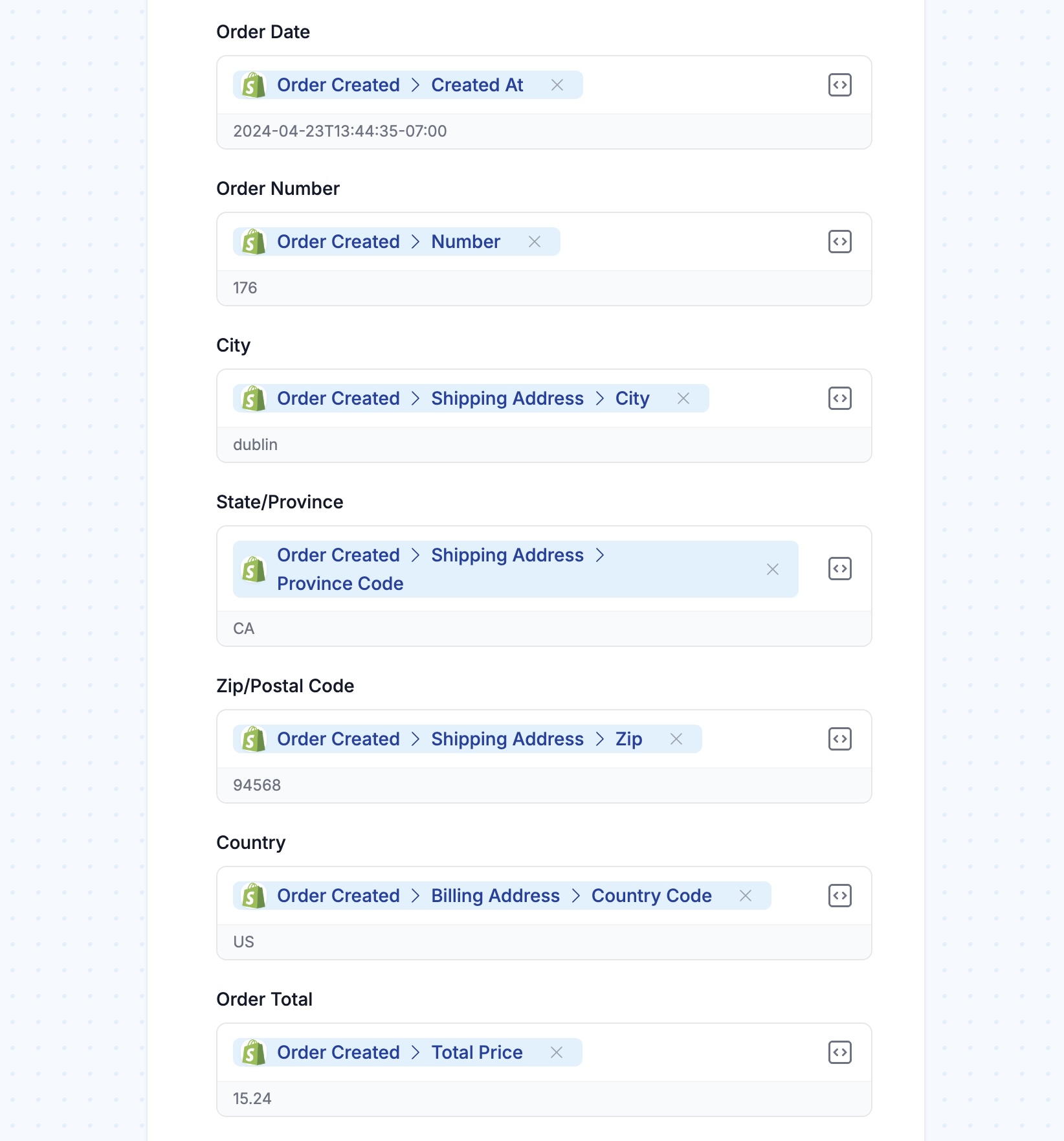 all fields with mapped variables