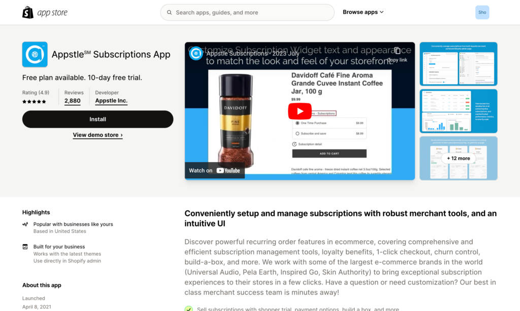 shopify app sote - appstle subscriptions