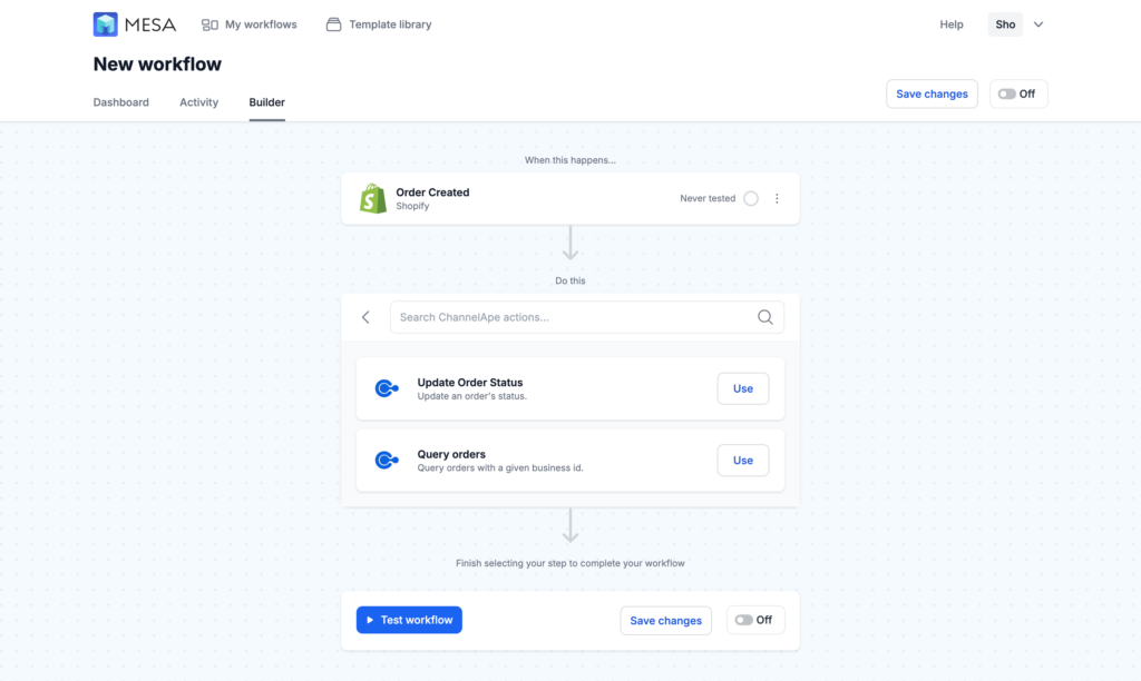 channelape workflow actions