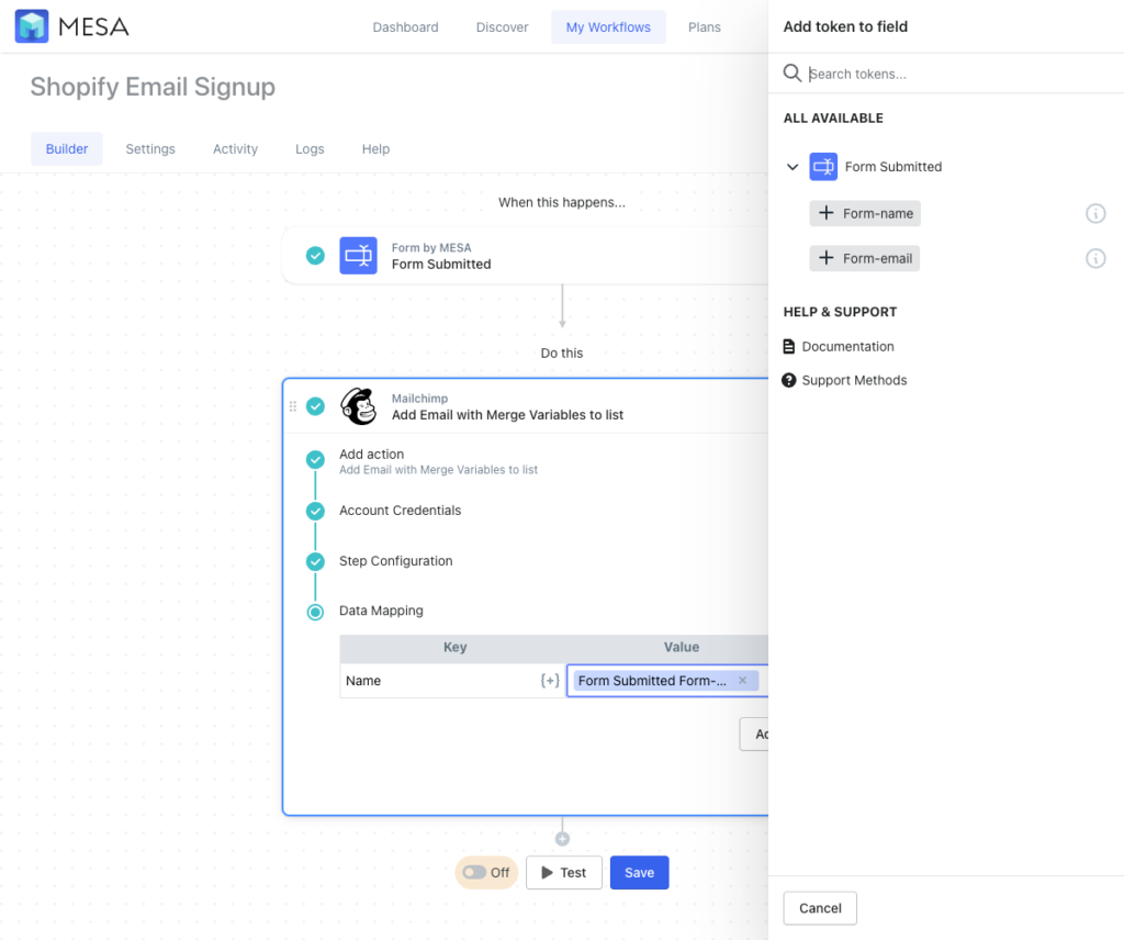 Mailchimp workflow - Data mapping