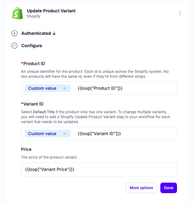 Update product variant based on the CSV file data