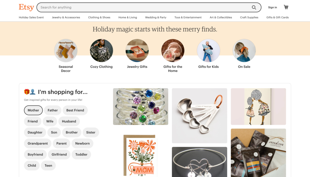 Etsy Homepage