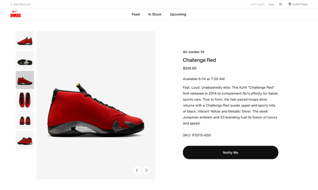 Nike SNKRS - Limited-time drops with specific launch windows and pricing