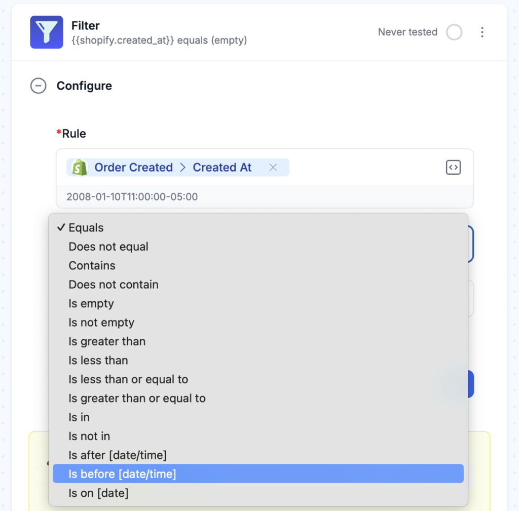 filter date comparison options