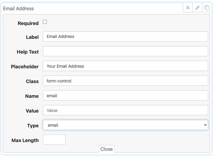 form customize email address